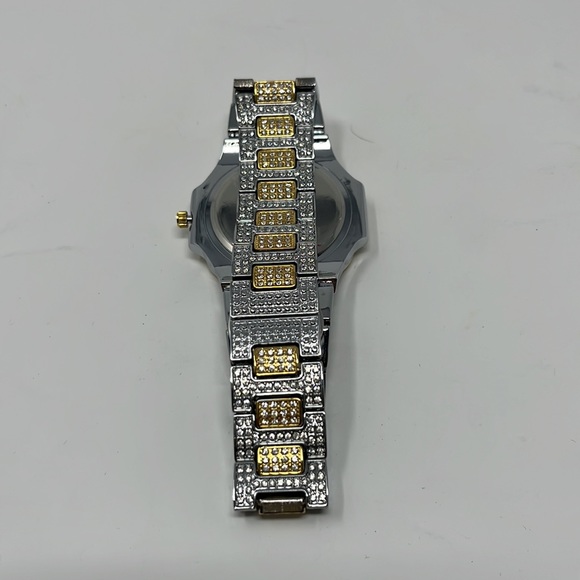 Mens cz diamond watch 2 tone gold and silver - Picture 4 of 4